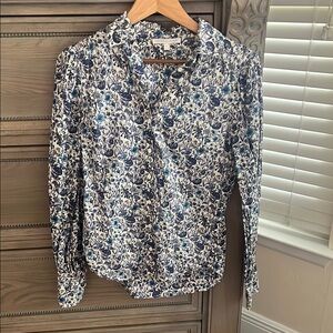 ANTONIO MELANI Blue, Purple and White Floral Button Down Shirt